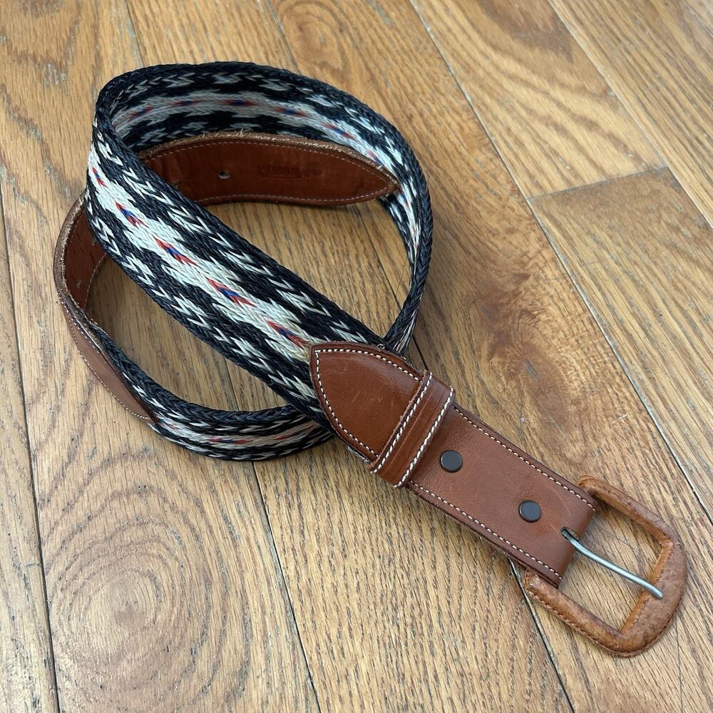 Vintage Western Leather Braided Woven Nylon Southwestern Belt 30